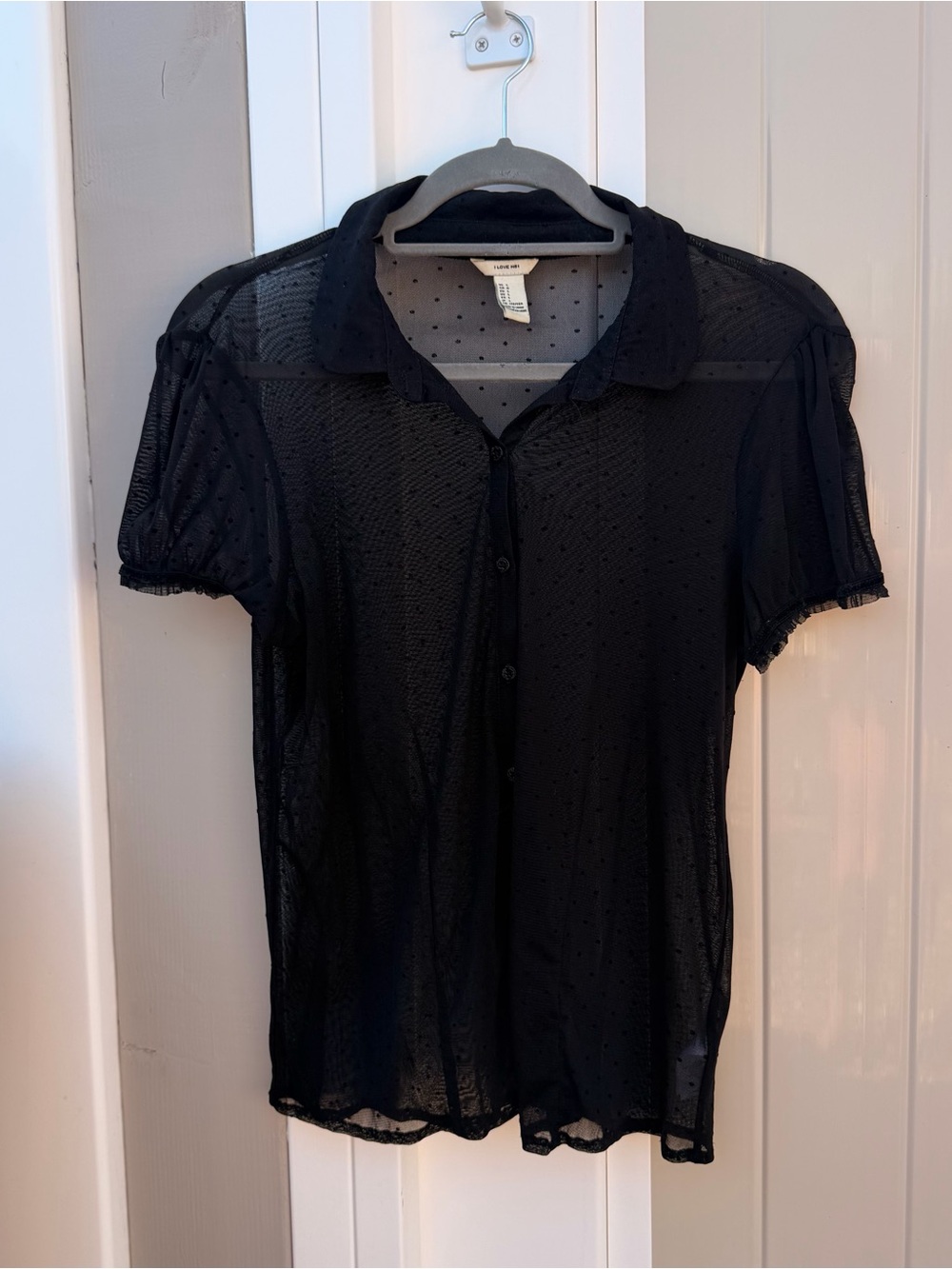 Hollister Black Sheer Short-Sleeve Button-Up Top